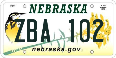 NE license plate ZBA102