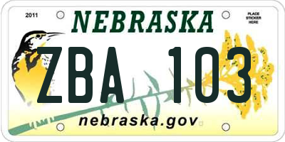 NE license plate ZBA103