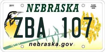 NE license plate ZBA107