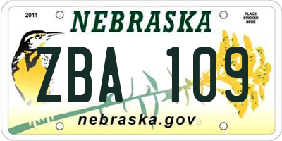 NE license plate ZBA109