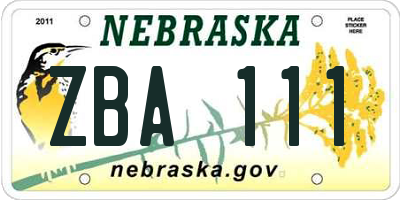 NE license plate ZBA111