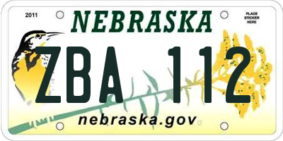 NE license plate ZBA112