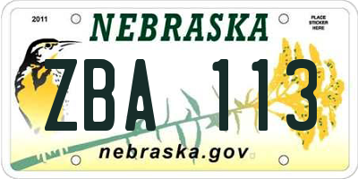 NE license plate ZBA113