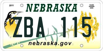 NE license plate ZBA115