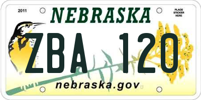 NE license plate ZBA120
