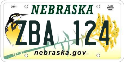 NE license plate ZBA124