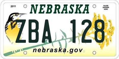 NE license plate ZBA128