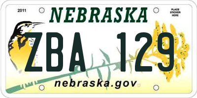 NE license plate ZBA129