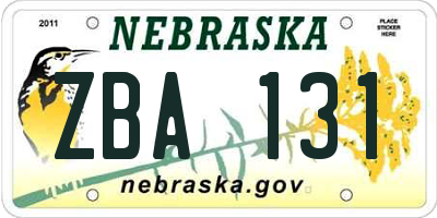NE license plate ZBA131