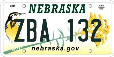 NE license plate ZBA132