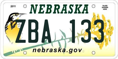 NE license plate ZBA133