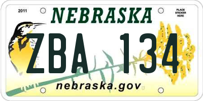 NE license plate ZBA134