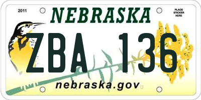 NE license plate ZBA136