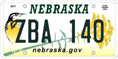 NE license plate ZBA140