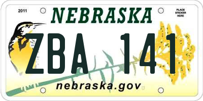 NE license plate ZBA141