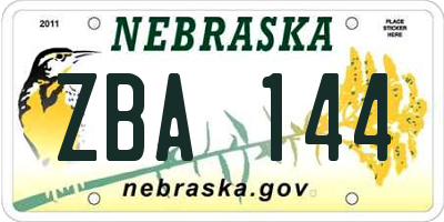 NE license plate ZBA144