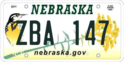 NE license plate ZBA147