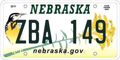 NE license plate ZBA149