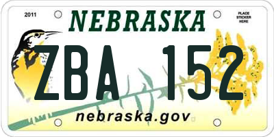 NE license plate ZBA152