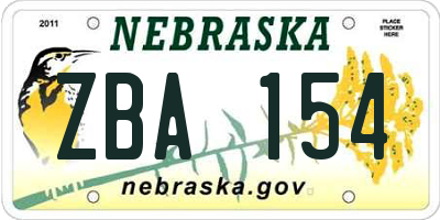 NE license plate ZBA154