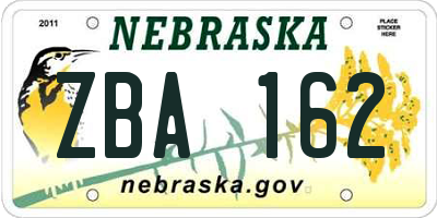 NE license plate ZBA162