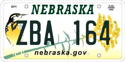 NE license plate ZBA164