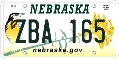 NE license plate ZBA165