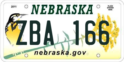 NE license plate ZBA166