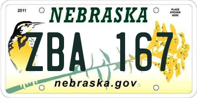 NE license plate ZBA167