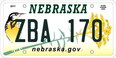 NE license plate ZBA170