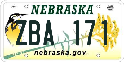 NE license plate ZBA171