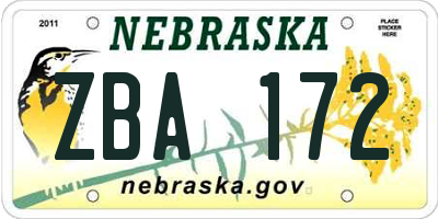 NE license plate ZBA172
