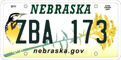 NE license plate ZBA173
