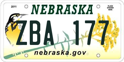 NE license plate ZBA177