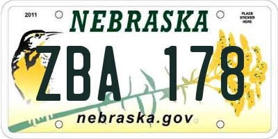 NE license plate ZBA178