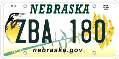 NE license plate ZBA180