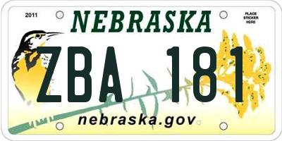NE license plate ZBA181