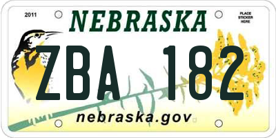 NE license plate ZBA182