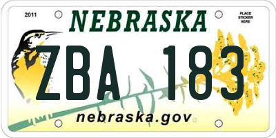 NE license plate ZBA183