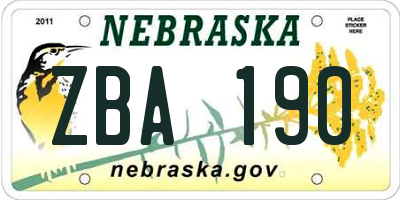 NE license plate ZBA190