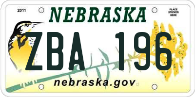 NE license plate ZBA196