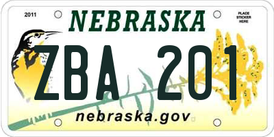 NE license plate ZBA201