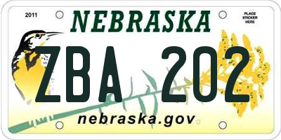 NE license plate ZBA202