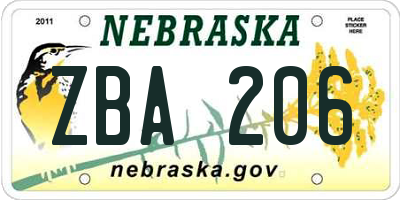 NE license plate ZBA206