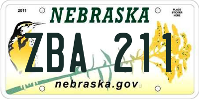 NE license plate ZBA211