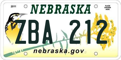 NE license plate ZBA212