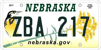NE license plate ZBA217