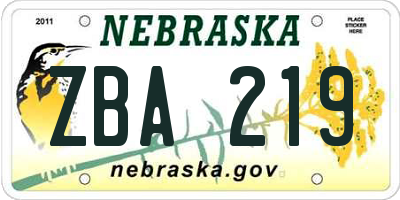 NE license plate ZBA219