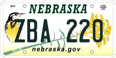 NE license plate ZBA220