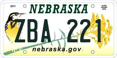 NE license plate ZBA221
